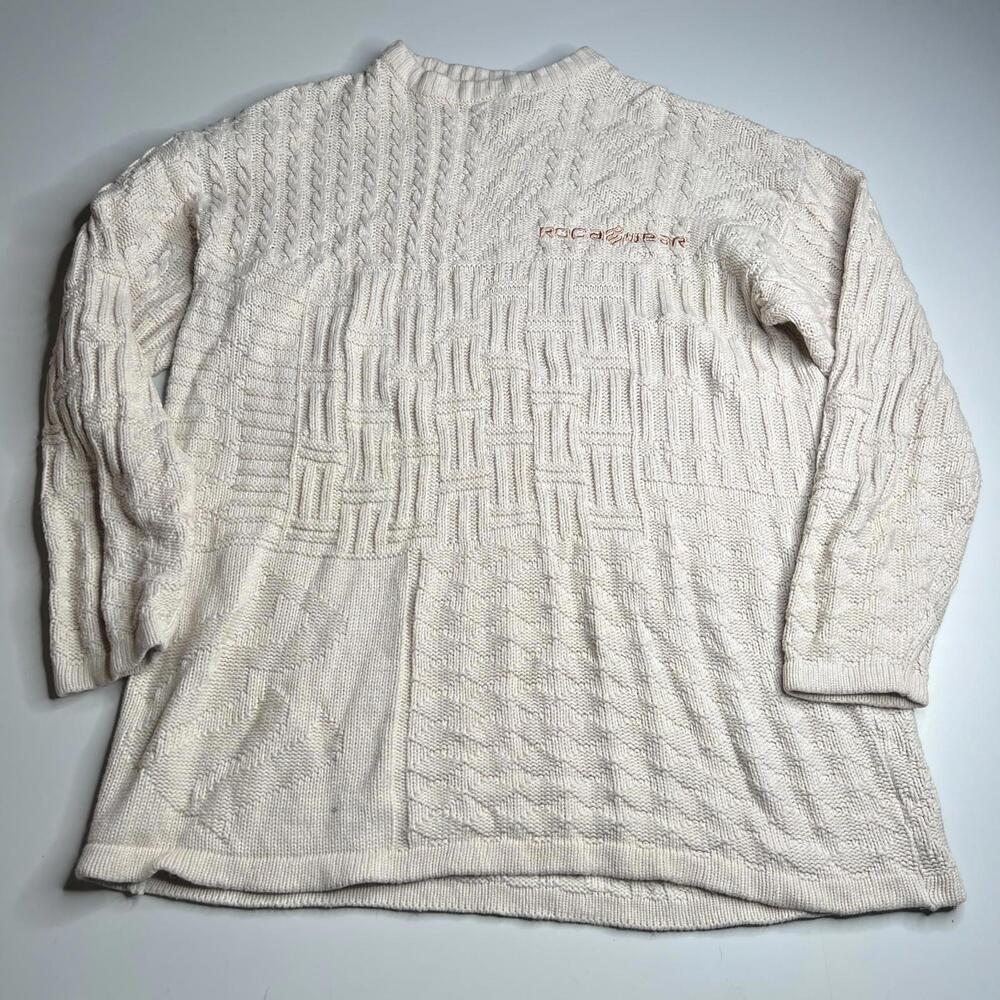Rocawear Cable Knit Sweater Mens L Cream Textured‎ Vintage Hip Hop Streetwear